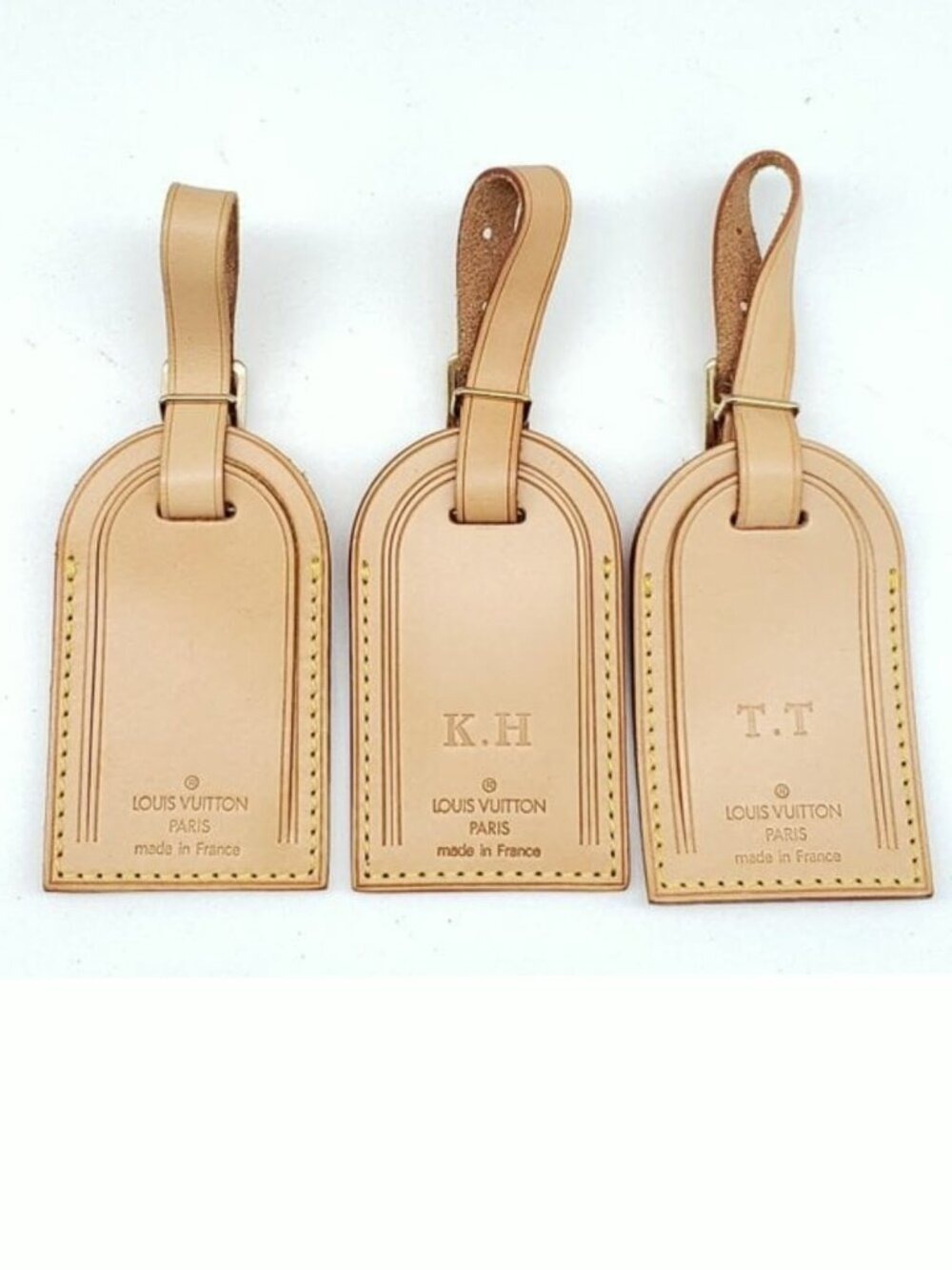 Authentic Louis Vuitton 3 Tan Luggage / Name Tags With Initials LC45-121025